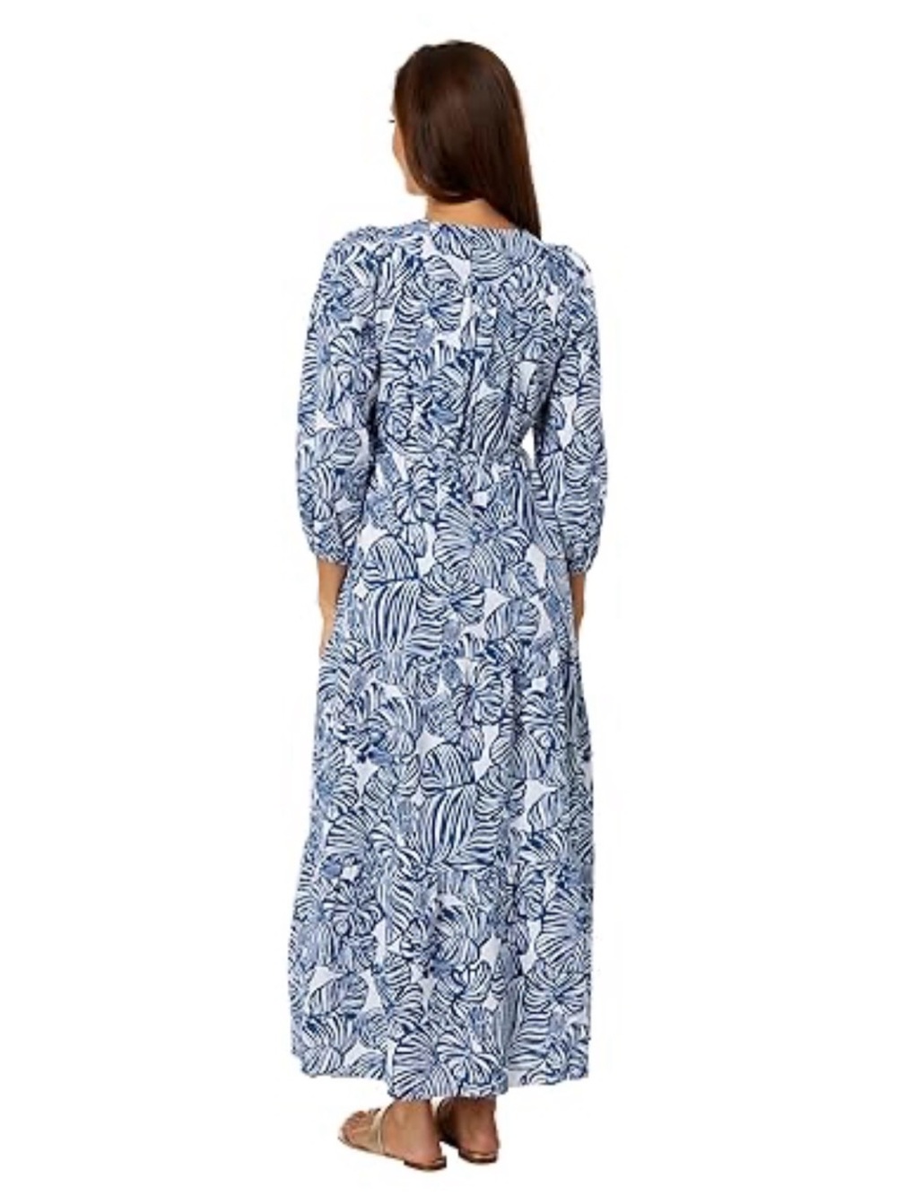 Lilly Pulitzer Deacon 3/4 Sleeve V-Neck Aegean Navy Beach Path Size 8 - Picture 2 of 8